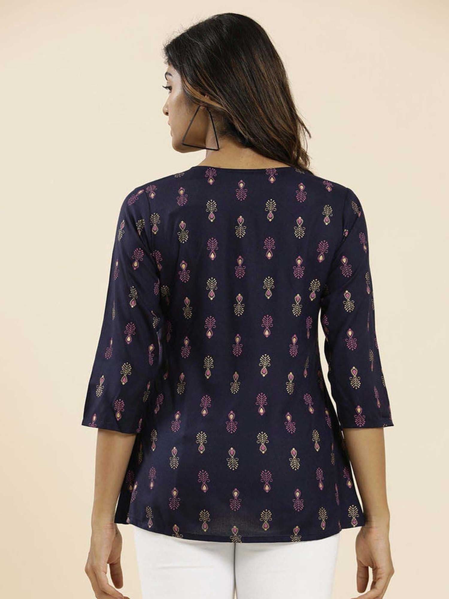 Jaipur Kurti Navy Printed Top