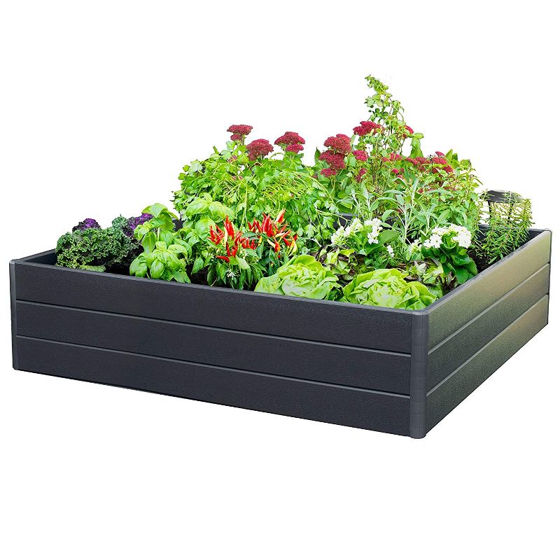 NuVue 26008 44 Inch Square Extra Tall Raised PVC Vegetable Flower Herb Garden Planter Patio Porch Terrace Deck Box, Gray (4 Pack)