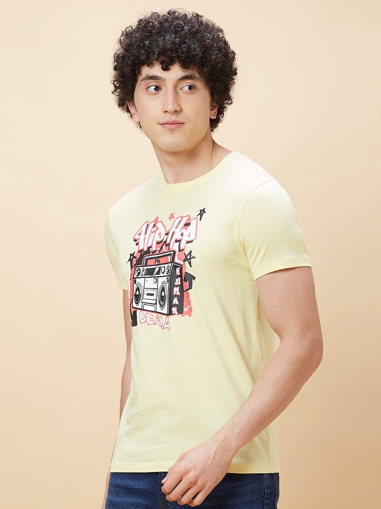 Being Human Yellow Regular Fit Printed T-Shirt
