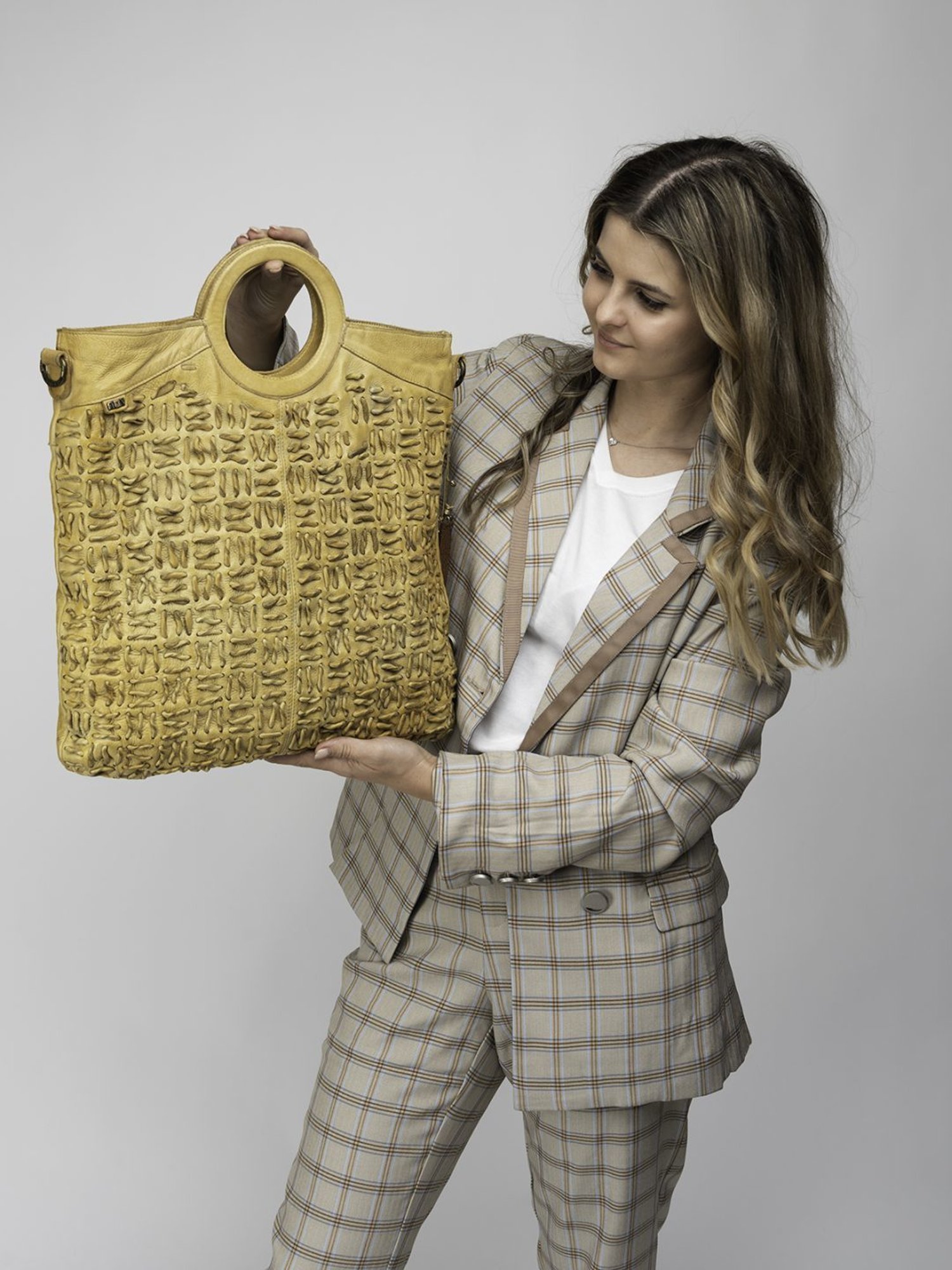 Art N Vintage Esther Mustard Yellow Leather Textured Large Handbag