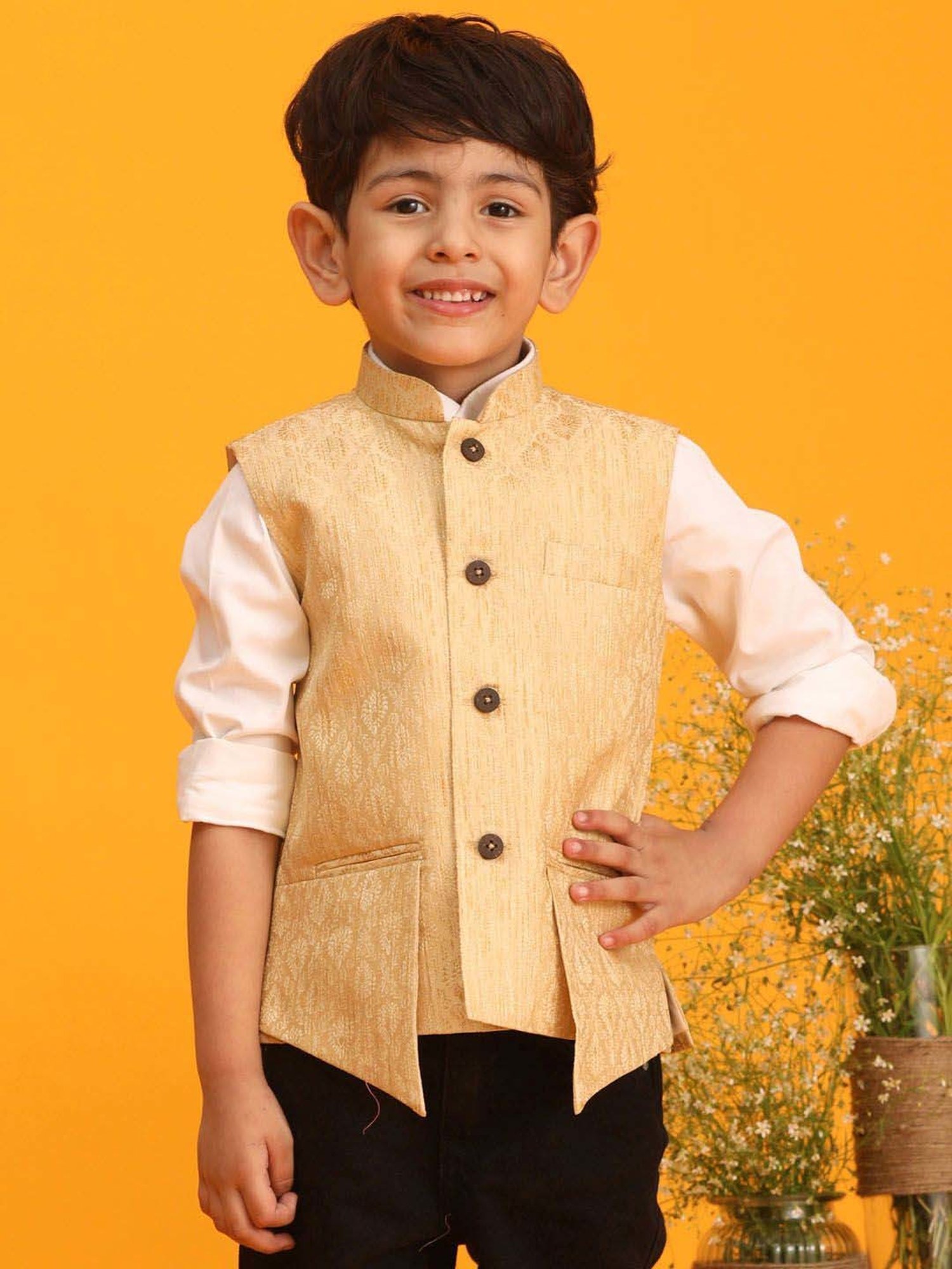 AJ Dezines Kids Black Embellished Full Sleeves Sherwani with Pants