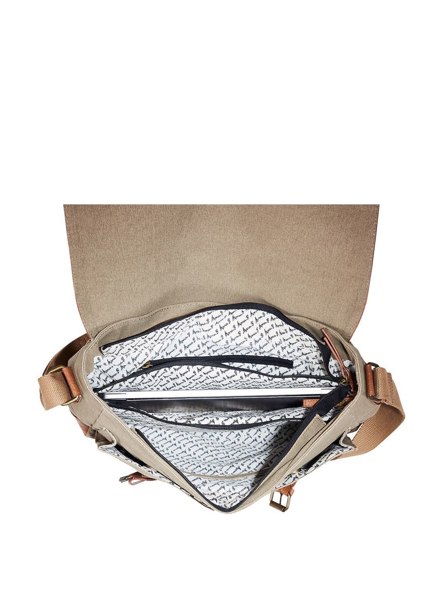 Mona B Beige Canvas Large Messenger Bag