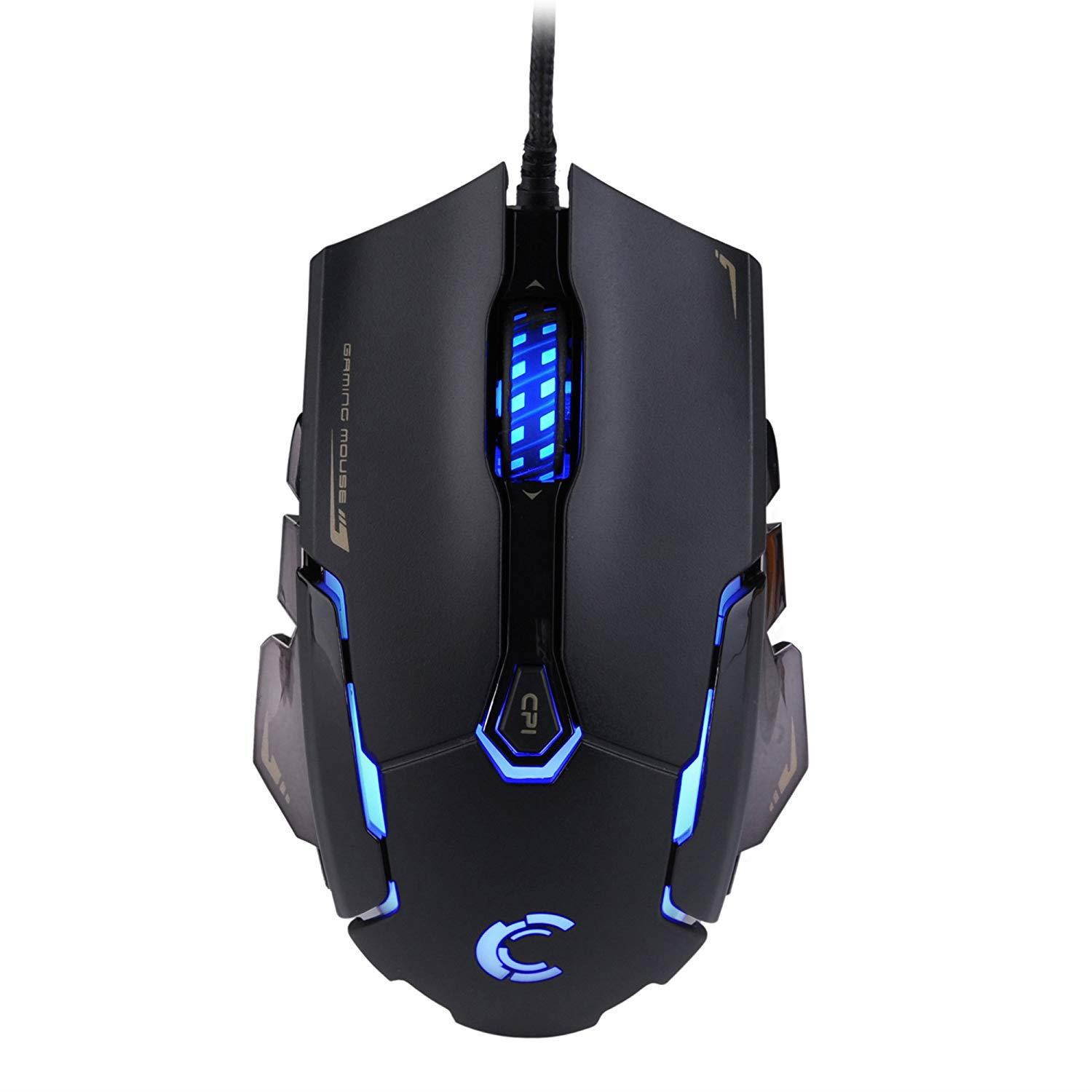 Comanro DM004 LED Rainbow Breathing Color 6 Buttons USB Wired Gaming Mouse for Pro Gamers with Micro Switch(DPI 500/1500/2000/3500)