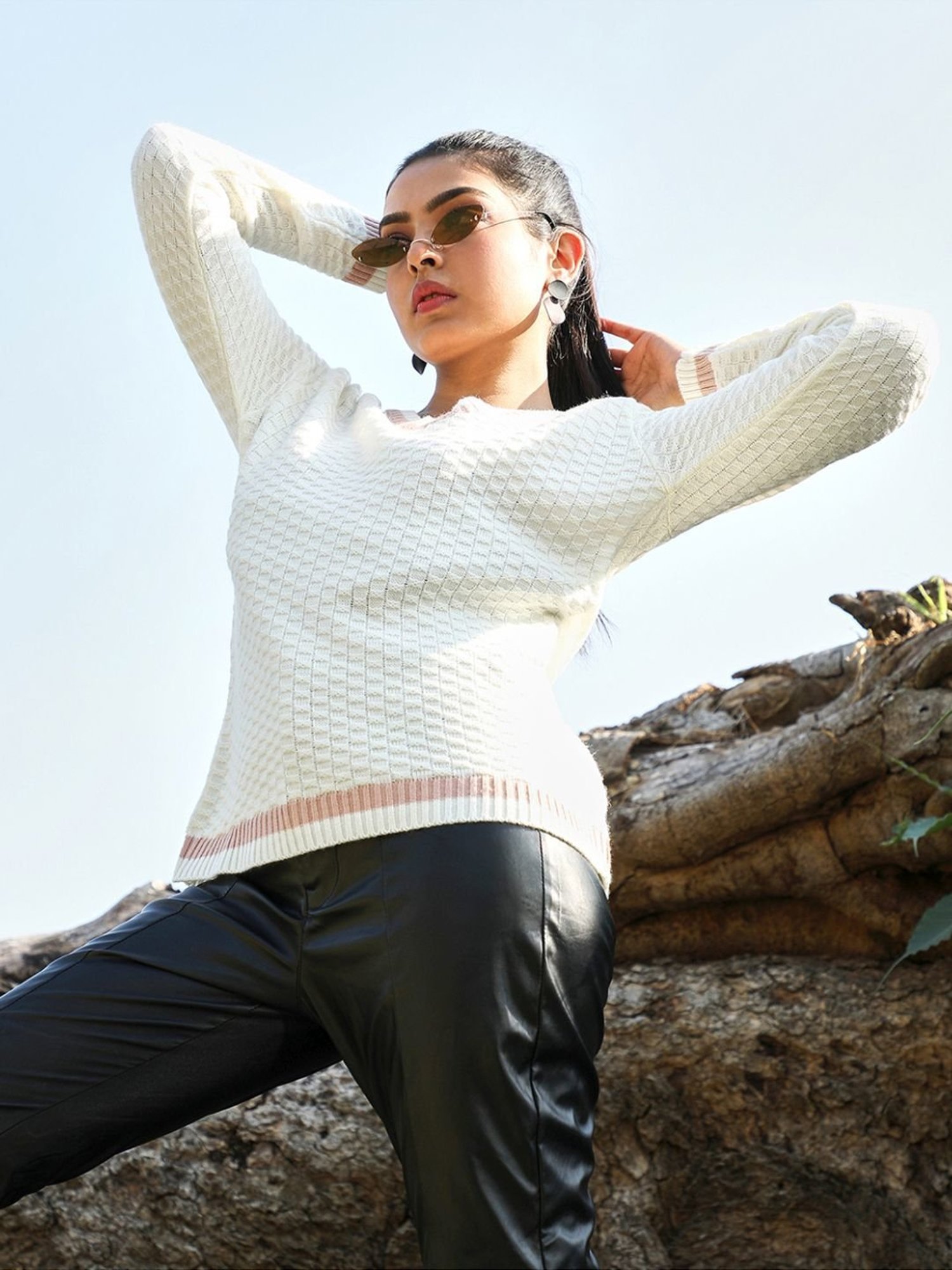 Campus Sutra White Full Sleeves Sweater