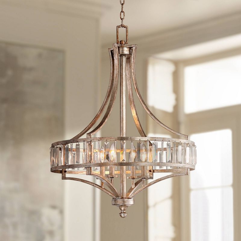 Vienna Full Spectrum Antique Soft Silver Chandelier 24" Wide Crystal Glass 4-Light Fixture for Dining Room House Kitchen Bedroom