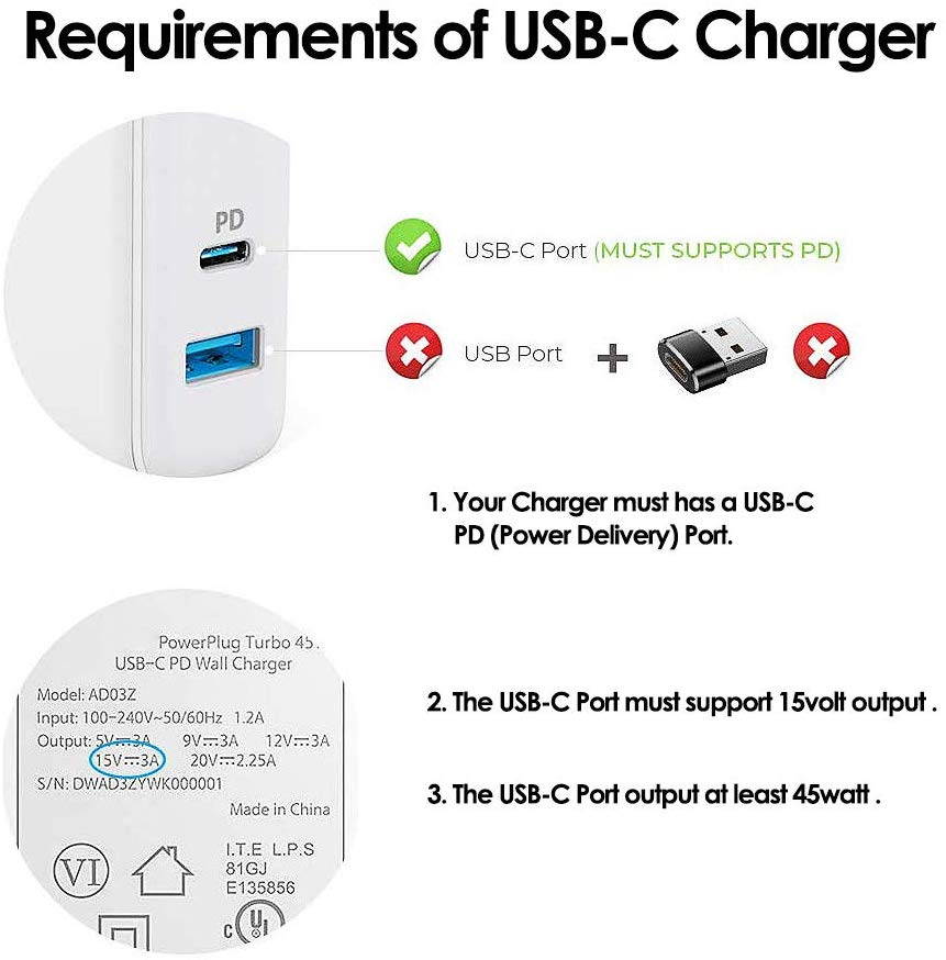 15V Surface Connect to USB-C Charging Cable Compatible for Microsoft Surface Pro 7 6 5 4 3 / Surface Book / Surface Go / Surface Laptop 1 /2 Works with 45W USB C PD Charger Adapter