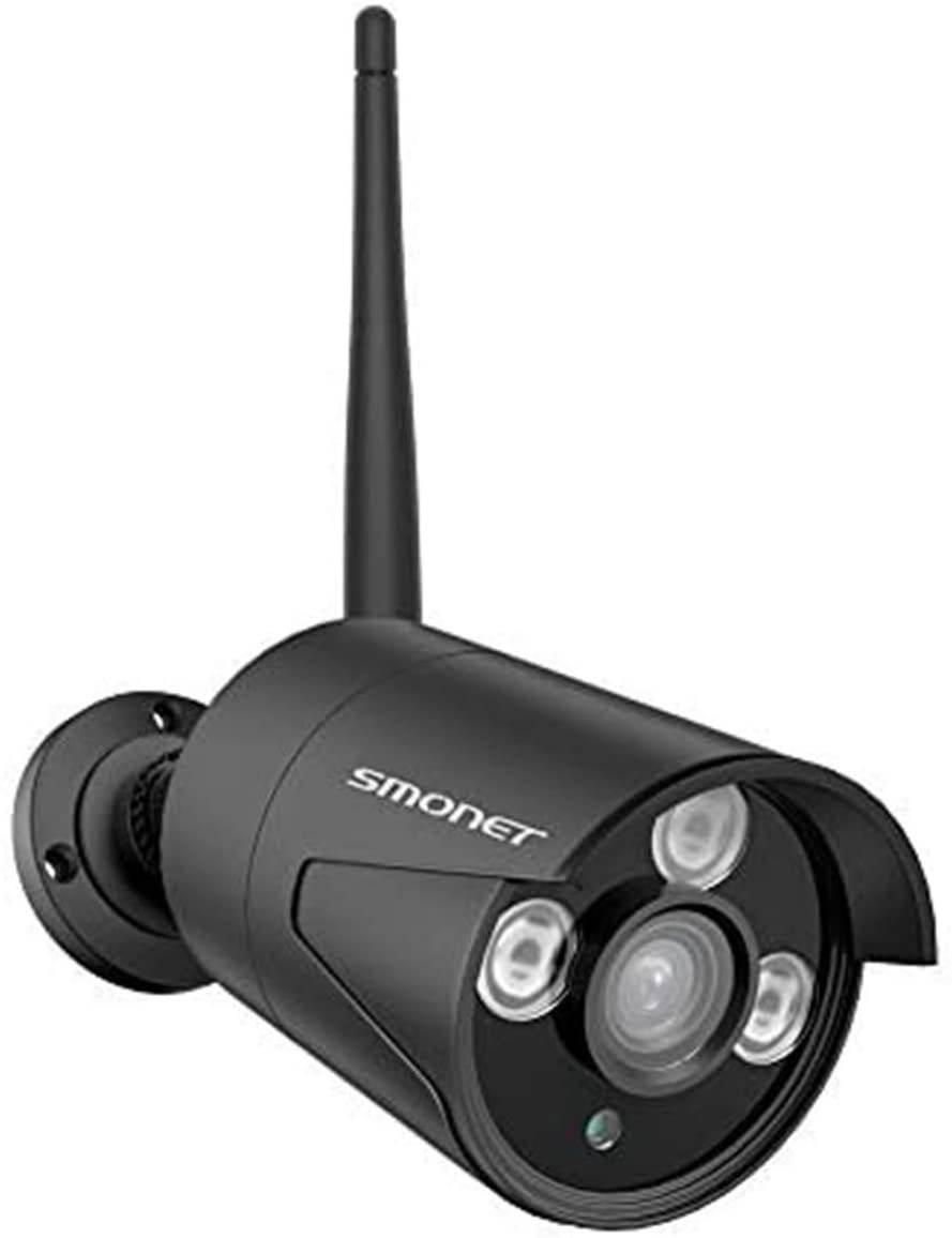 Wireless 1080P IP Camera,SMONET Mega 1.3 HD CCTV Camera, Outdoor/Indoor Bullet Camera with Fixed 4mm or 3.6mm Lens,65Ft Night Vision,3pcs Array LED Light w/Bracket, Black,No Power Supply