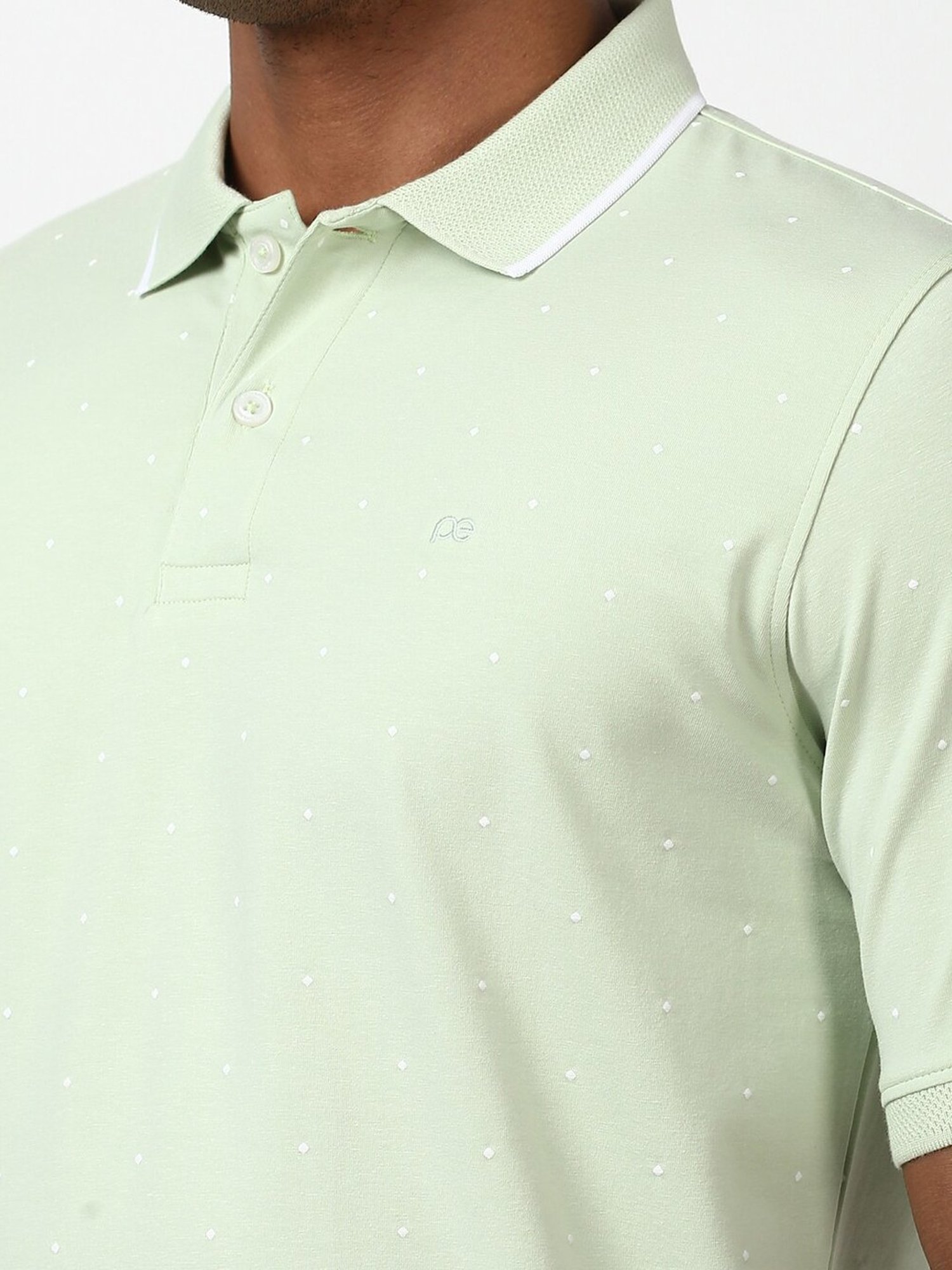 Peter England Green Regular Fit Printed Polo T-Shirt