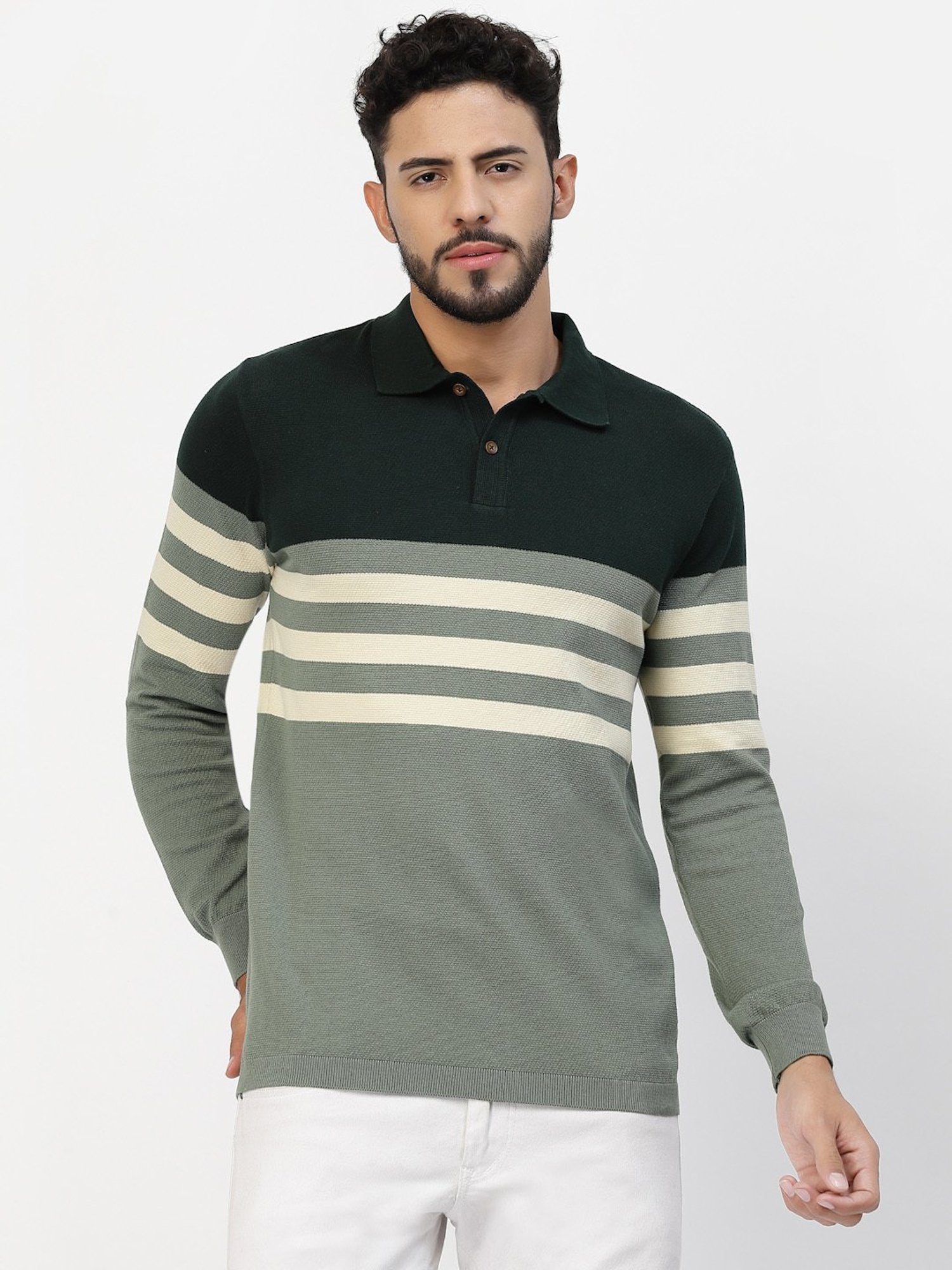 Kalt Multicolor Regular Fit Striped Polo T-Shirt