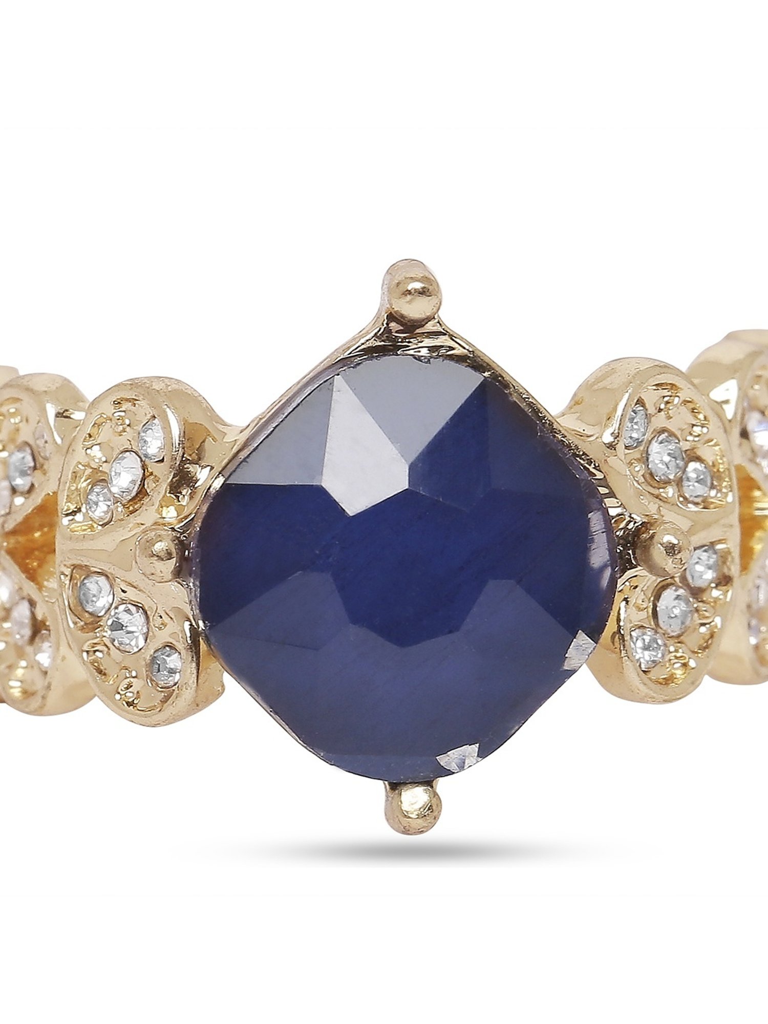 Lilly & Sparkle Gold Toned Blue Geometric Stone Studded Ring