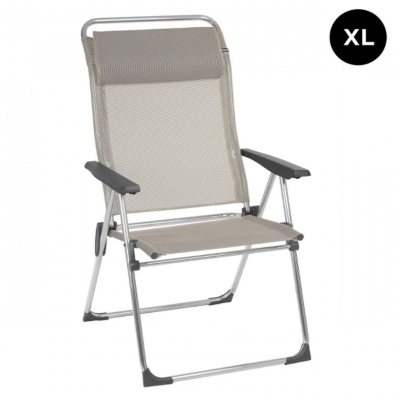Lafuma Alu Cham XL Folding, Adjustable 5-Position Reclining Outdoor Mesh Sling Chair for Camping, Beach, Backyard, and Patio, Seigle Gray (Pair)