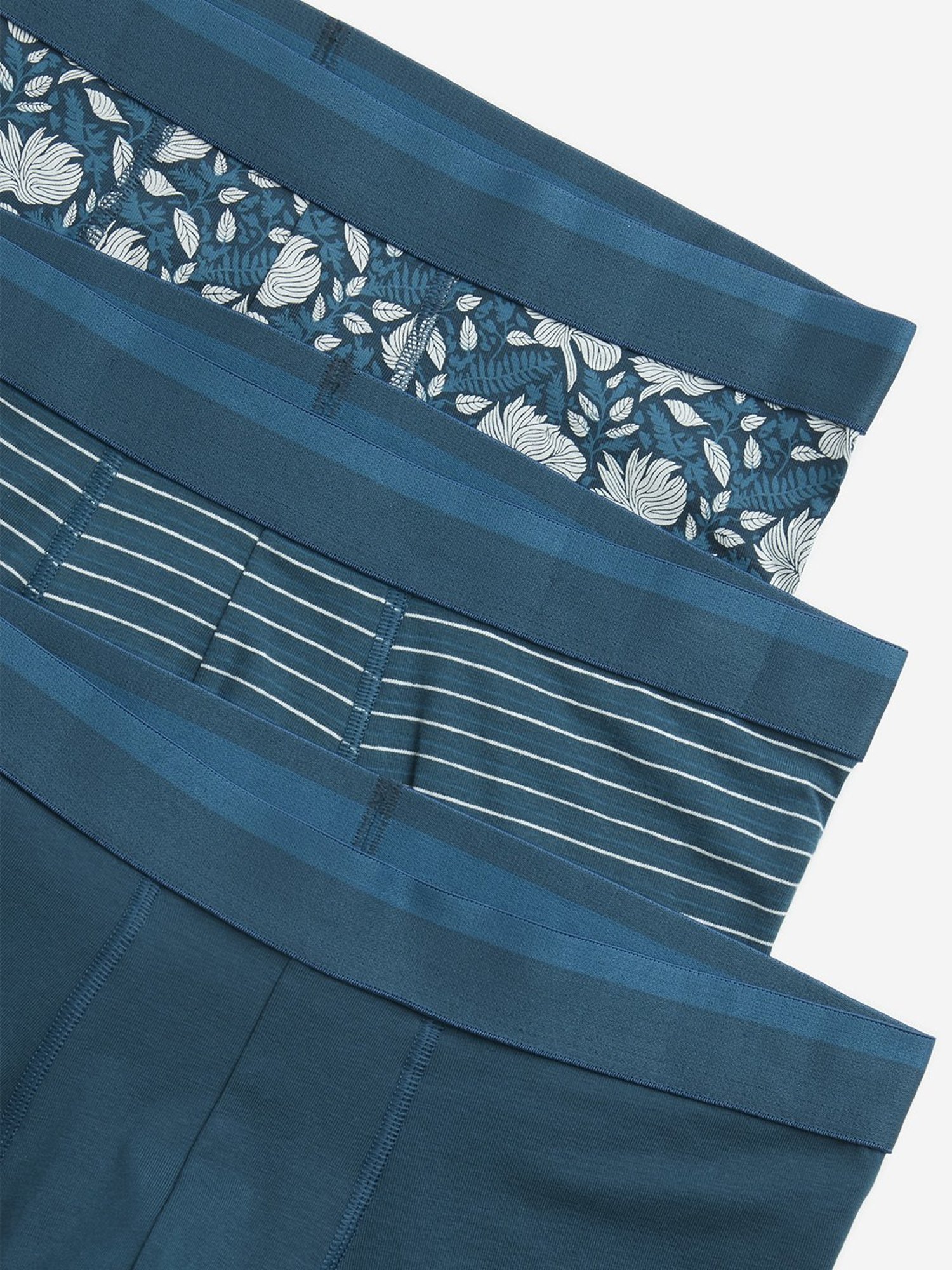 WES Lounge by Westside Teal Printed Cotton Blend Trunks - Pack of 3