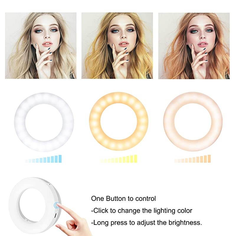 Selfie Ring Light,  Rechargeable Portable Clip on 40 LED Circle Light with 3 Light Modes for iPhone/Android Smart Phone Photography, Camera Video Recording, Vlog