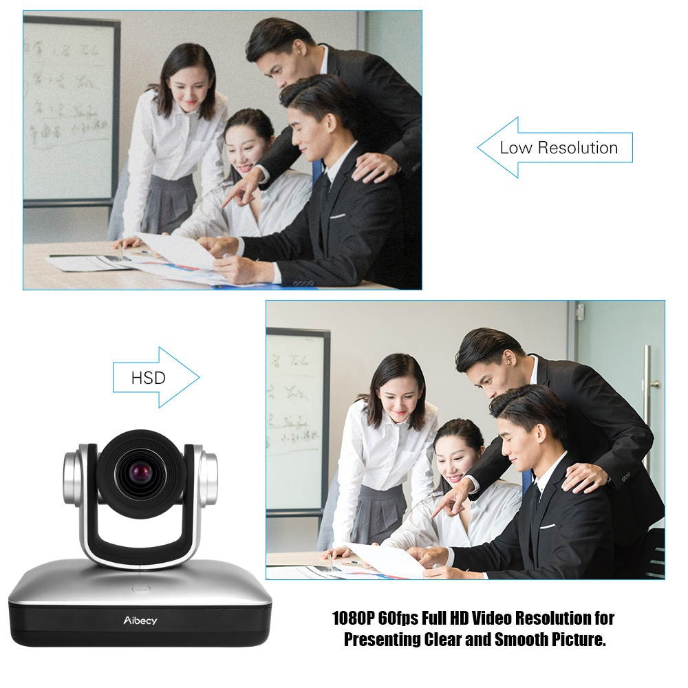 Aibecy HD Video Conference Cam Camera Full HD 1080P Auto Focus 10X Optical Zoom with 2.0 USB Web Cable Remote Control for Business Live Meeting Recording Training