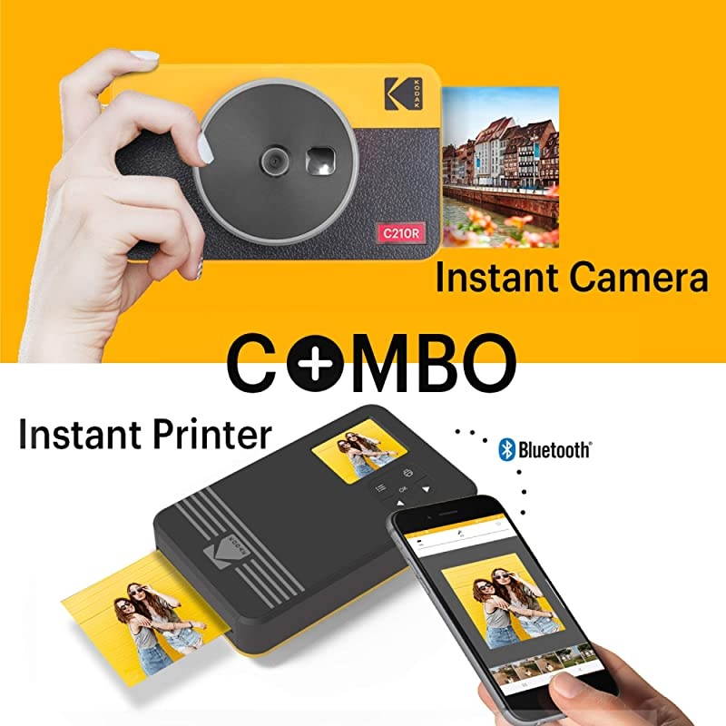Mini Shot 2 Retro Portable Wireless Instant Camera amp Photo Printer Compatible with iOS amp Android and Bluetooth Devices Real Photo 21x34 4Pass Technology Yellow
