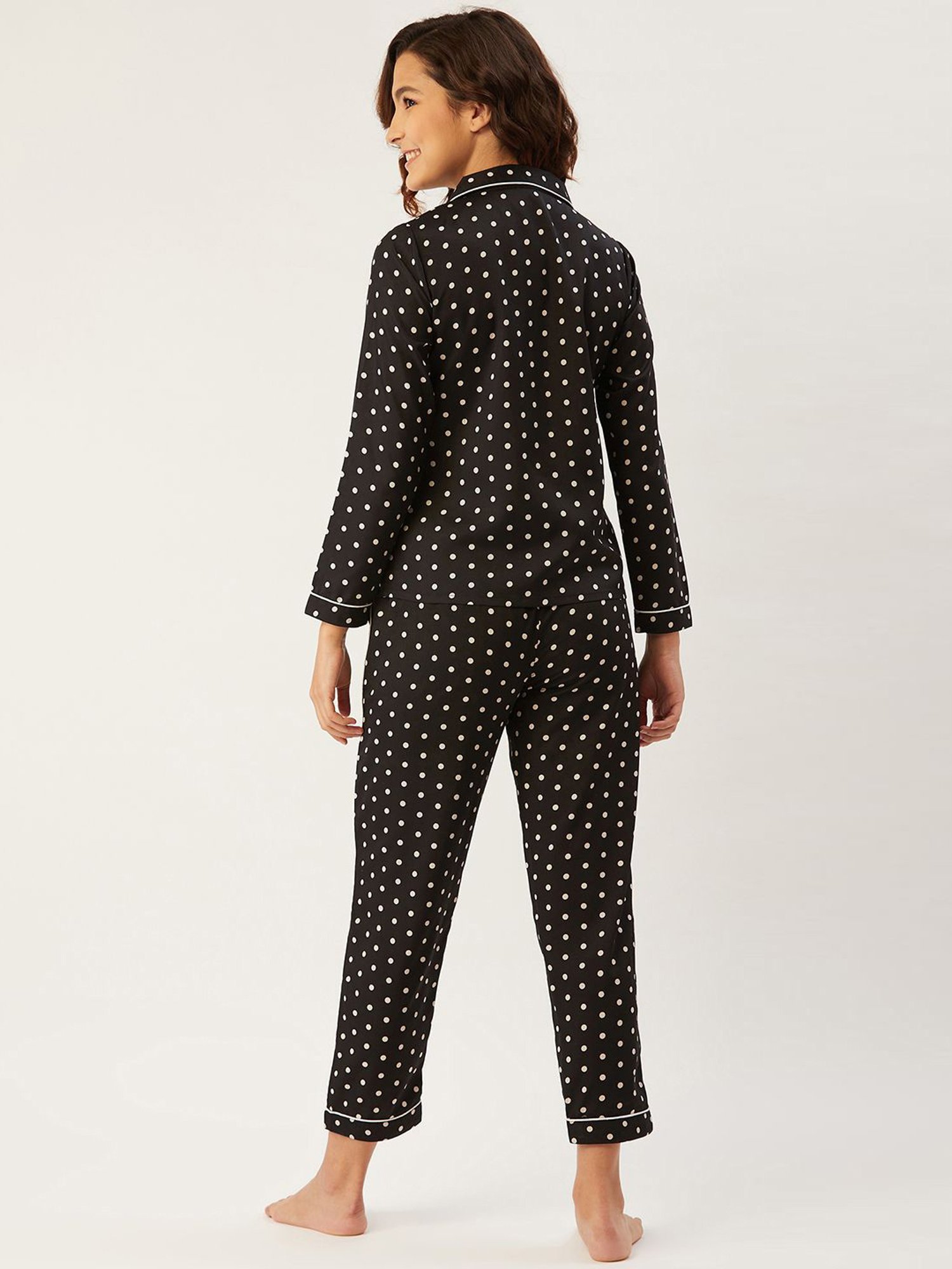 Anvi Be Yourself Black Polka Dots Shirt Pyjama Set