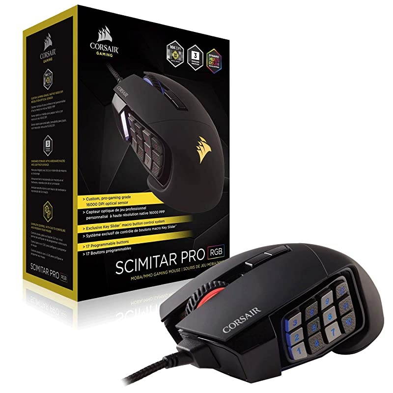 Scimitar Pro RGB MMO Gaming Mouse 16000 DPI Optical Sensor 12 Programmable Side Buttons Black Model Number CH9304111NA