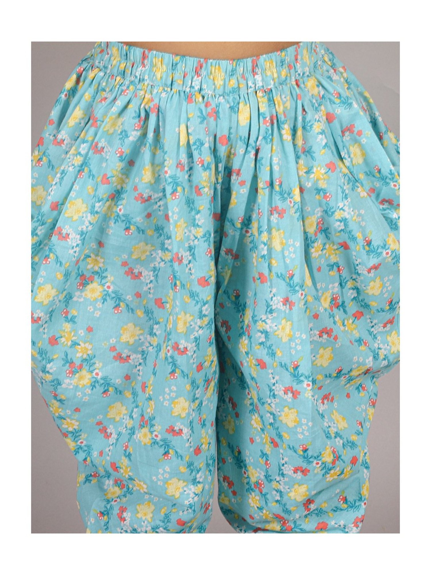 Lil Drama Kids Yellow & Blue Floral Print Kurta with Dhoti