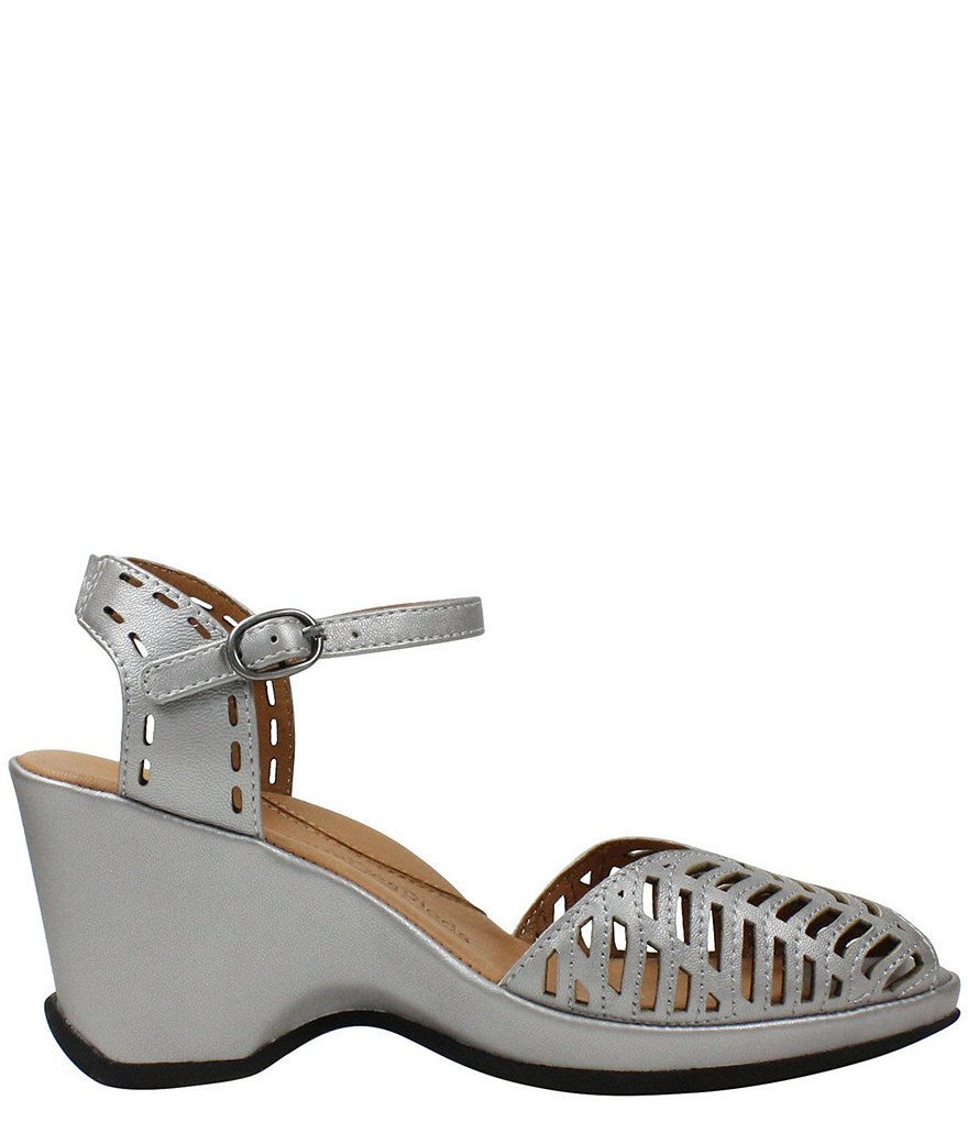 L'Amour Des Pieds Oanez Cut Out Metallic Leather Wedge Sandals