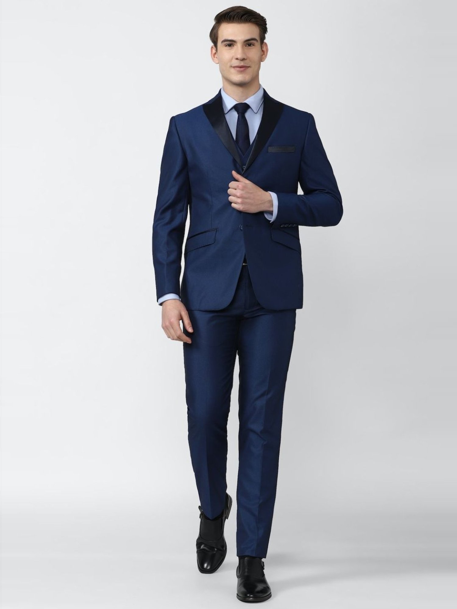 Peter England Elite Navy Slim Fit Three Piece Suits