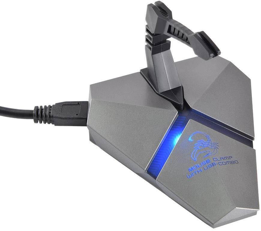 Gaming Mouse Bungee Cord Holder with 3-Ports USB 3.0 HUB,1 Micro SD Reader,Seven Changing Backlit,Fast Charging&High Speed,Cable Management & Increased Accuracy for Pro eSports &Competitive Games