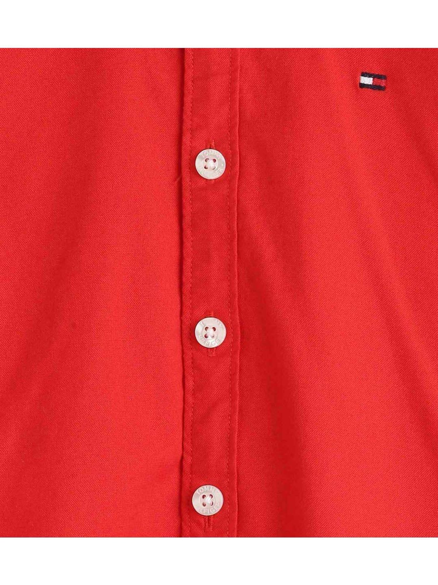 Tommy Hilfiger Boys Red Solid Regular Fit Shirt