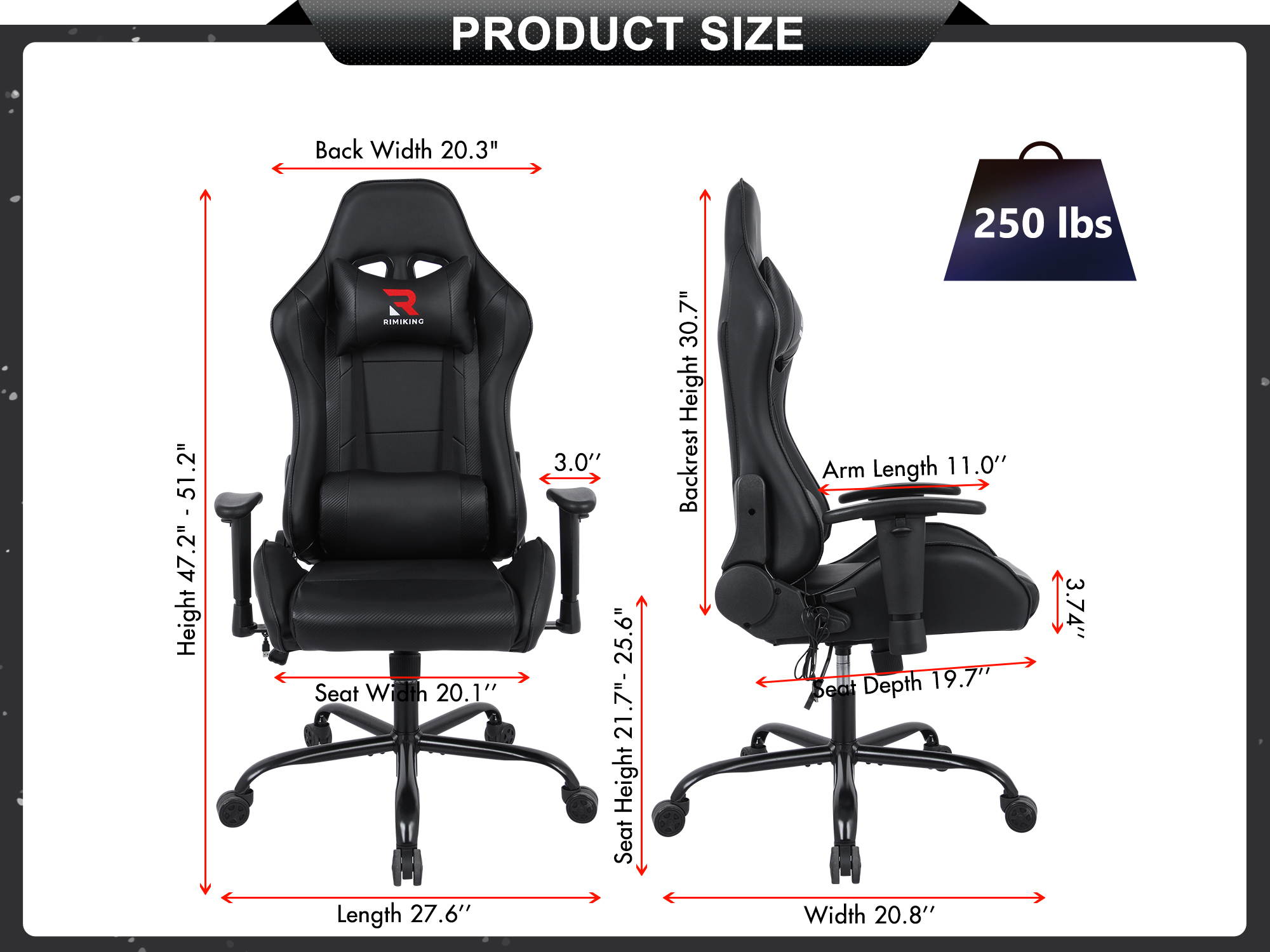 RIMIKING Massage Racing High Back Ergonomic  Computer Gaming Chair  Soft Headrest&Backrest Desk Chair Swivel Adjustable Armrest  Office Chair
