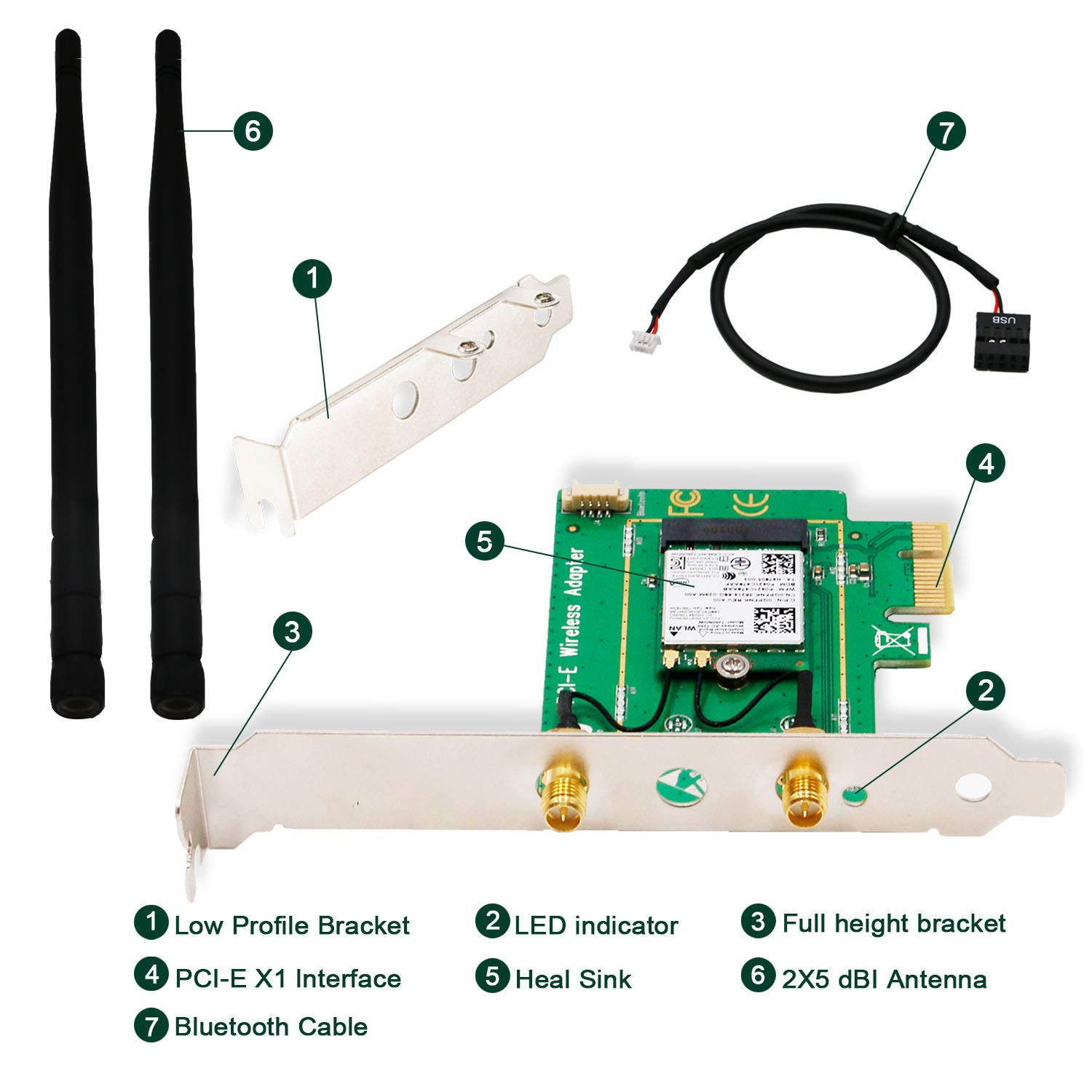 PCIe WiFi Card AC 1200Mbp Wireless Network Card with Bluetooth 4.0 Network Server Adapter, Wireless PCI Express Adapter Dual-Band 5G/2.4G PCI-E Wireless WI-FI Adapter Network Card for PC