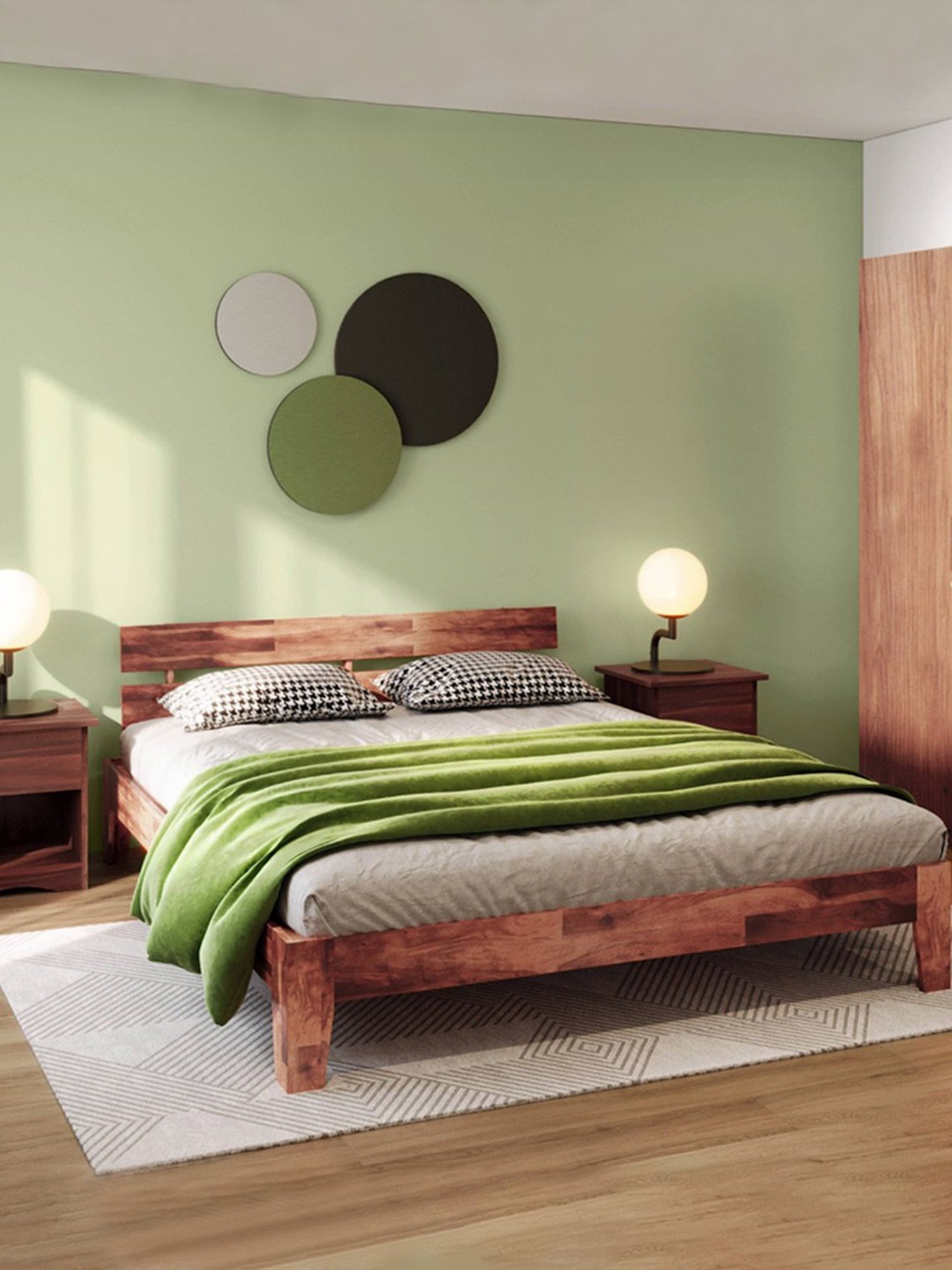 Godrej Interio Lean Brown Solid Wood Queen Bed