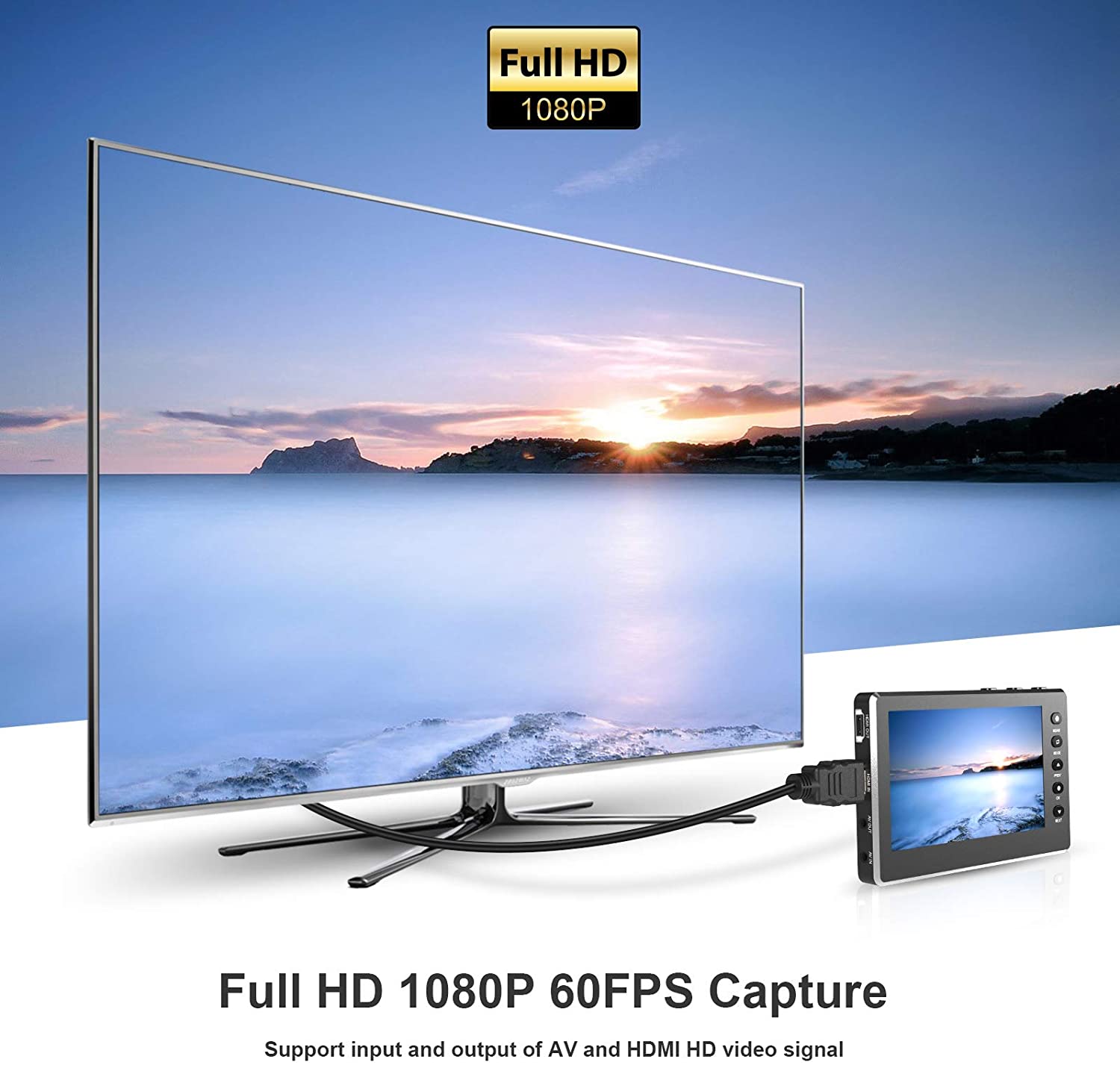 DIGITNOW HD Video Capture Box 1080P 60FPS USB 2.0 Video to Digital Converter with 5" OLED Screen, AV&HDMI Video Recorder Capture from VCR, DVD, VHS Tapes, Hi8, Camcorders, Gaming Systems