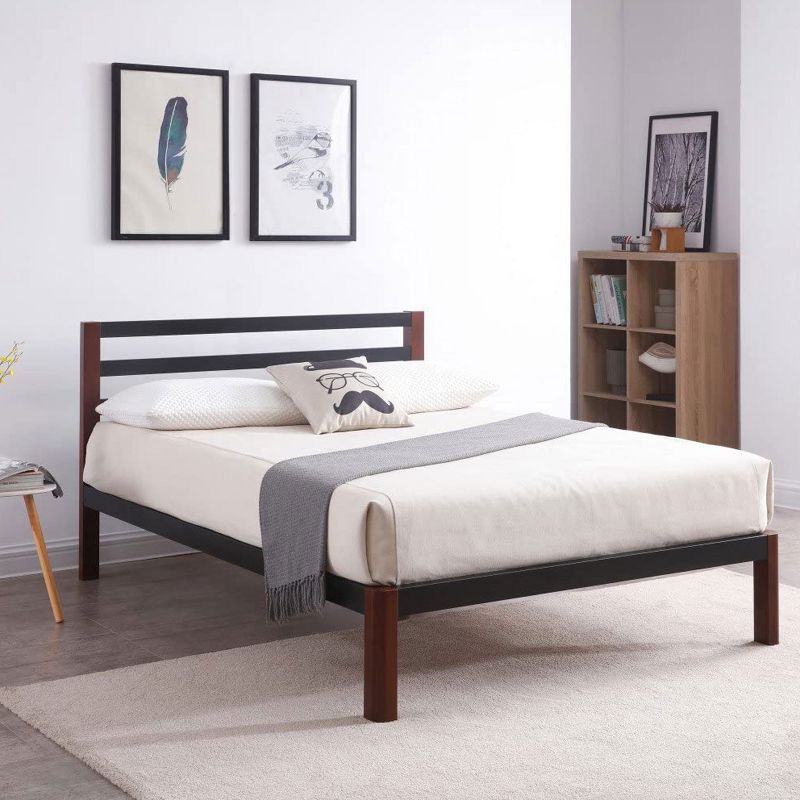 Classic Brands Tilbury Modern Style Wood Slat and Metal Platform Bed Frame with Headboard and No Box Spring Required, Queen Size
