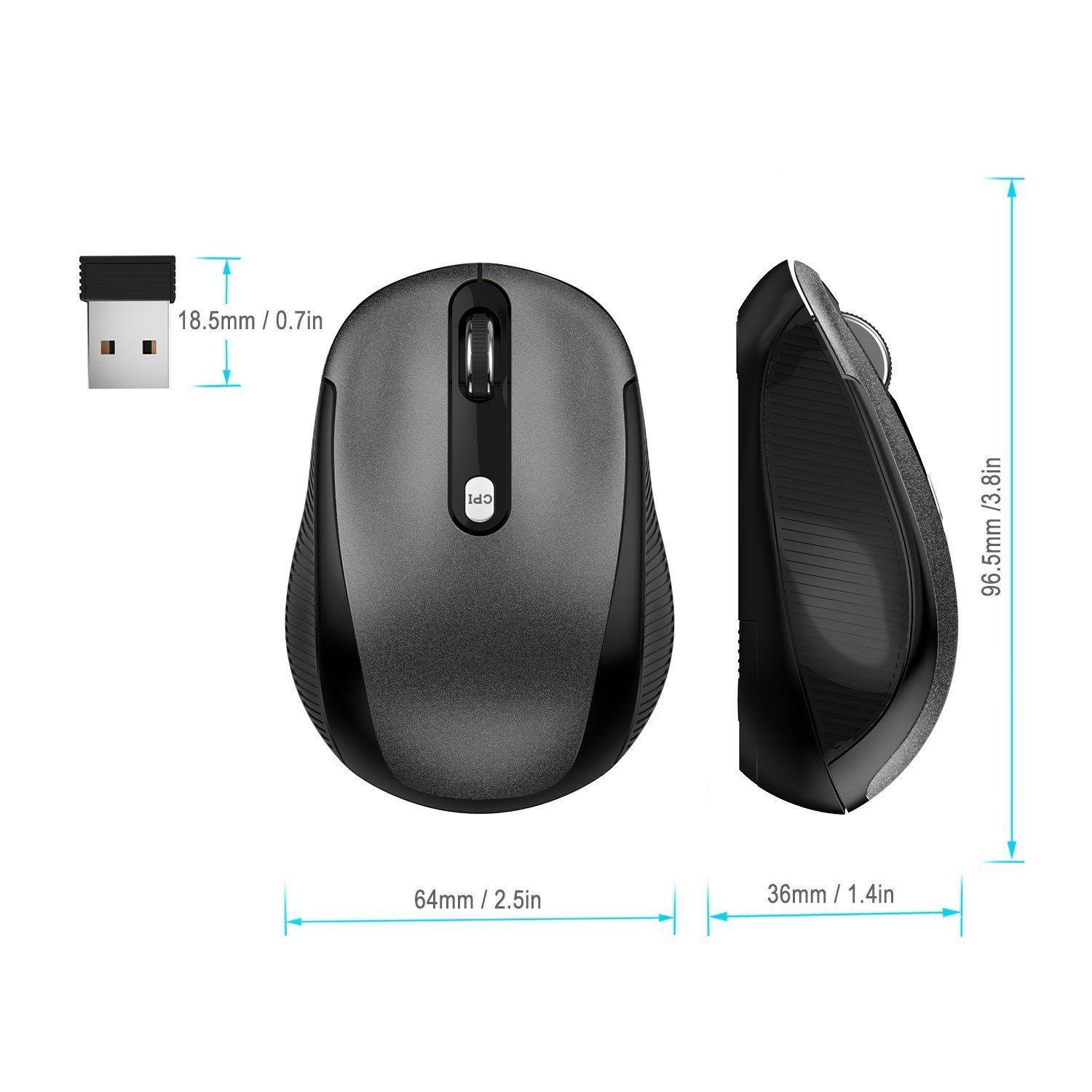 JETech Wireless Mobile Optical Mouse 2.4Ghz with 3 CPI Levels and USB Receiver
