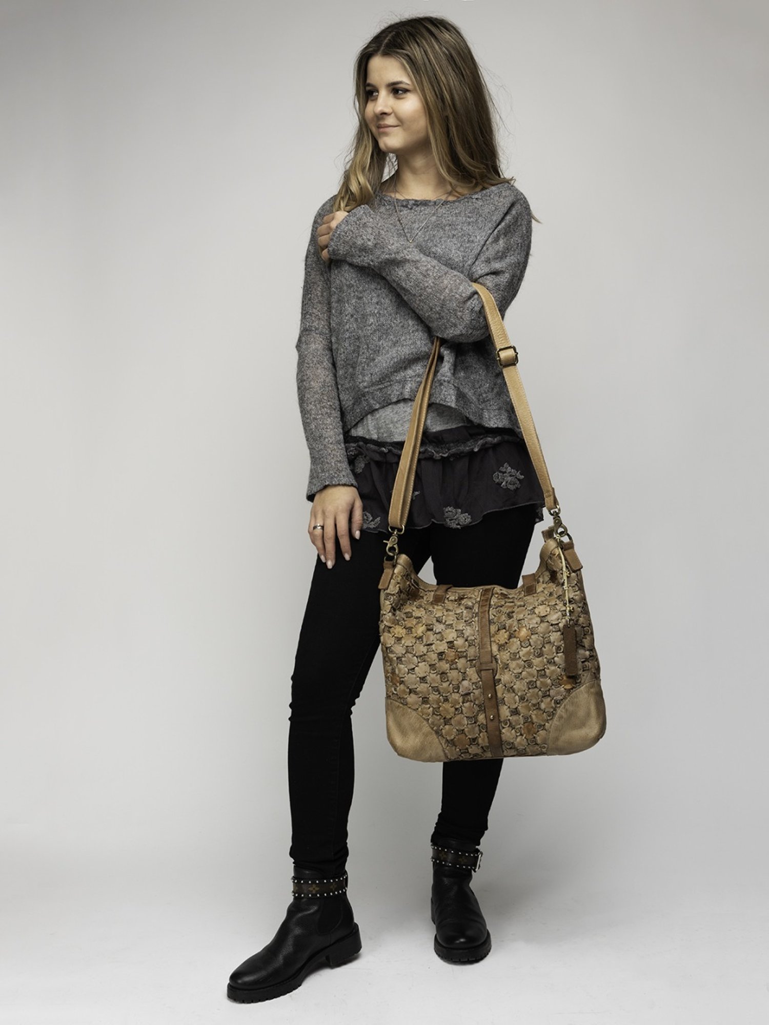 Art N Vintage Bettina Sand Leather Textured Medium Tote Handbag