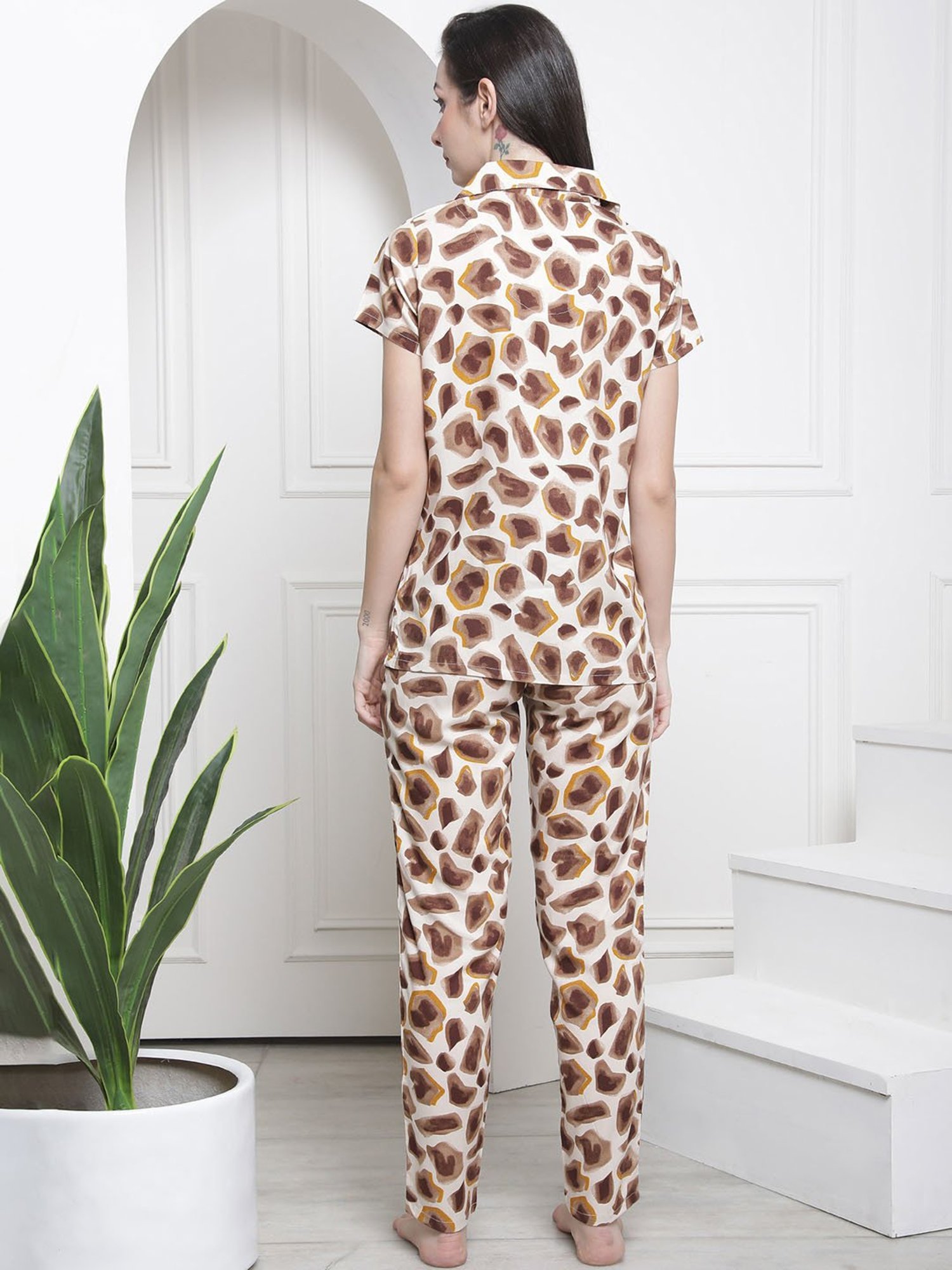 Boston Club Light Brown Printed Top With Pyjamas