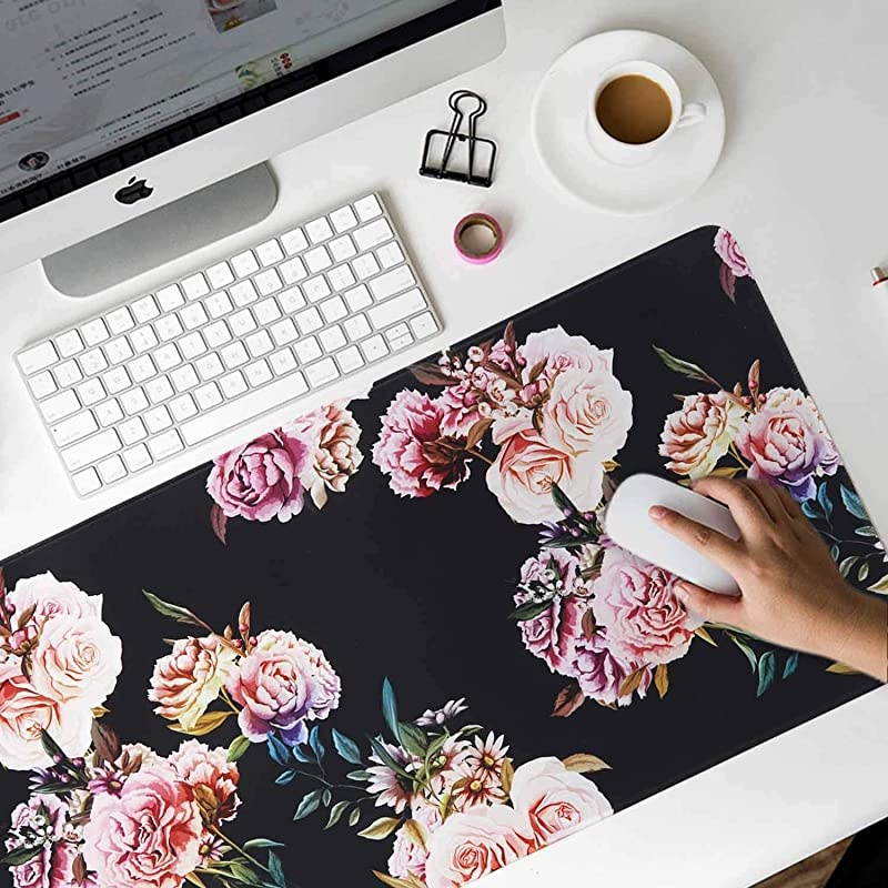 Desk Pad Large Gaming Mouse Pad with Stitched Edges Extended Mouse Pad Desk Mat with NonSlip Rubber Base Waterproof Keyboard Pad Mat for Home Office Work Peony Flower 315x1181 in