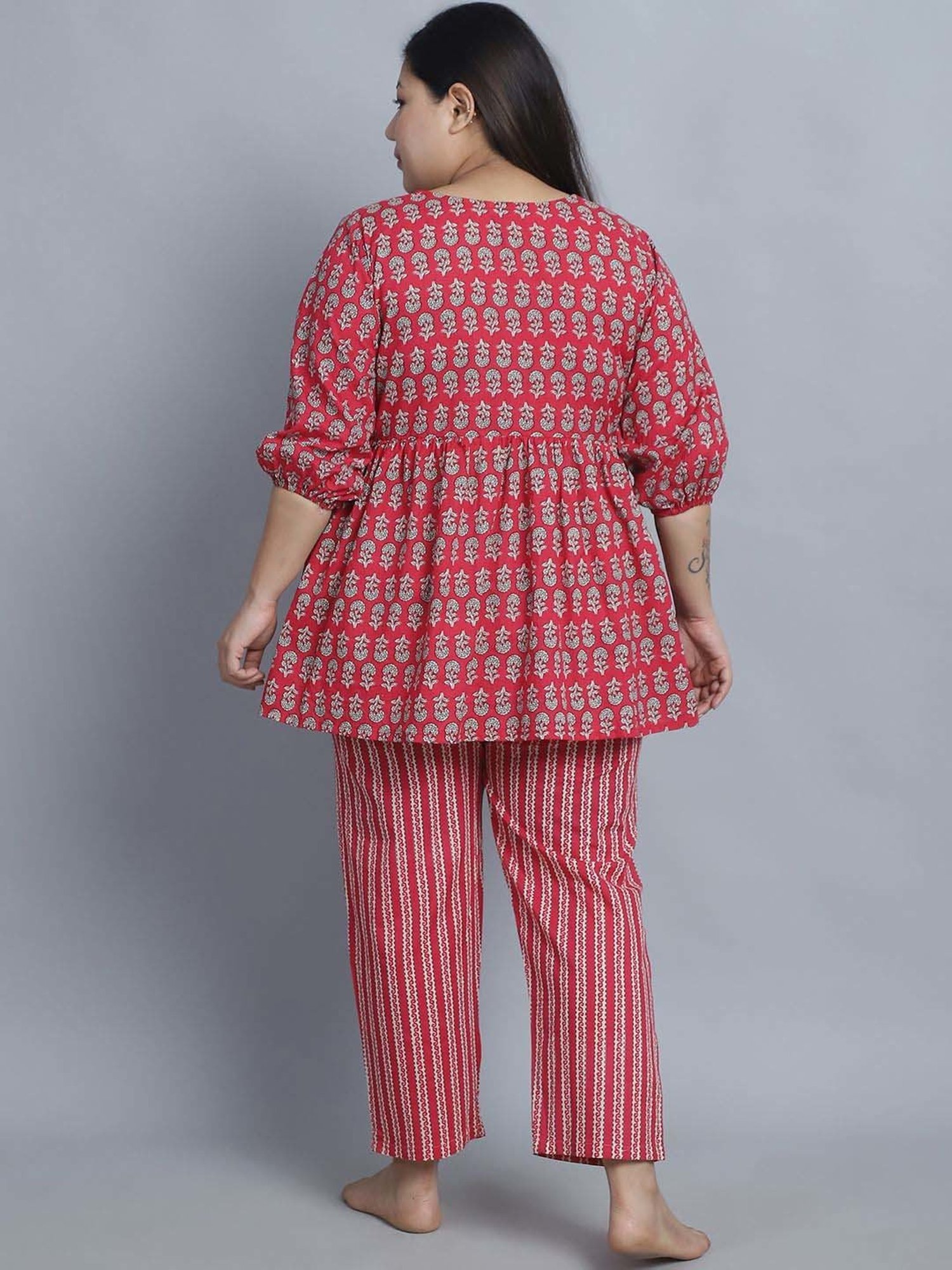 TAG 7 Pink Cotton Printed Top Pyjamas Set