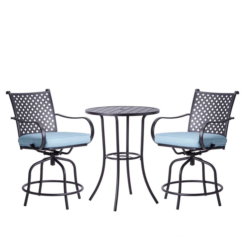 Peaktop 3pc Patio Swivel Bar Height Bistro Set with Cushions - Teamson