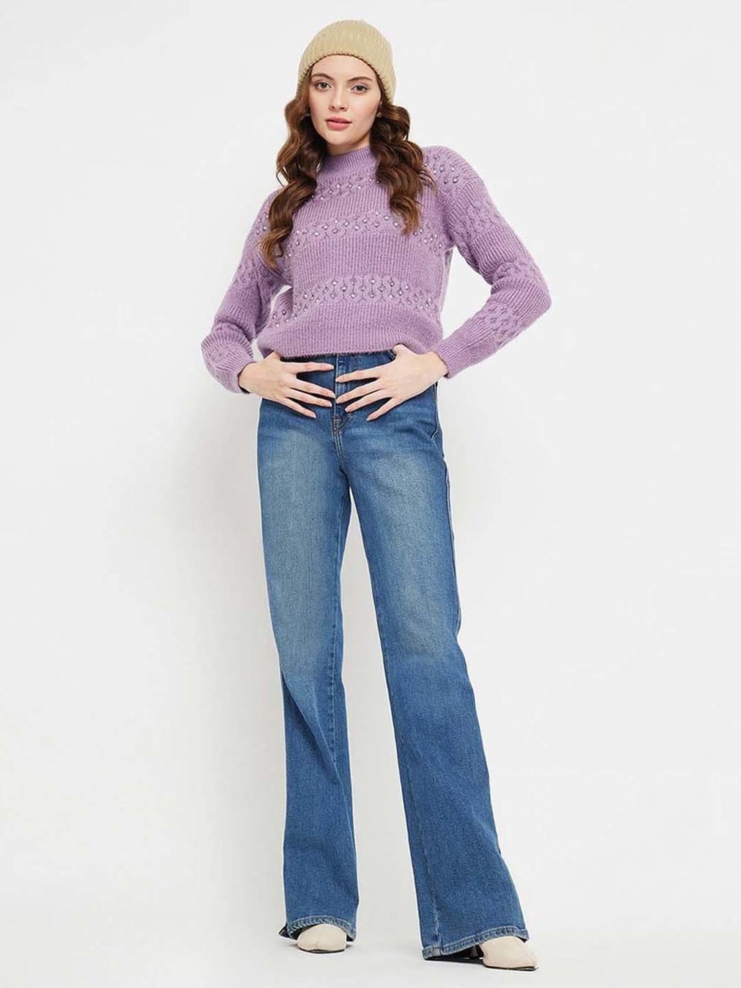 MADAME Purple Embellished Sweater