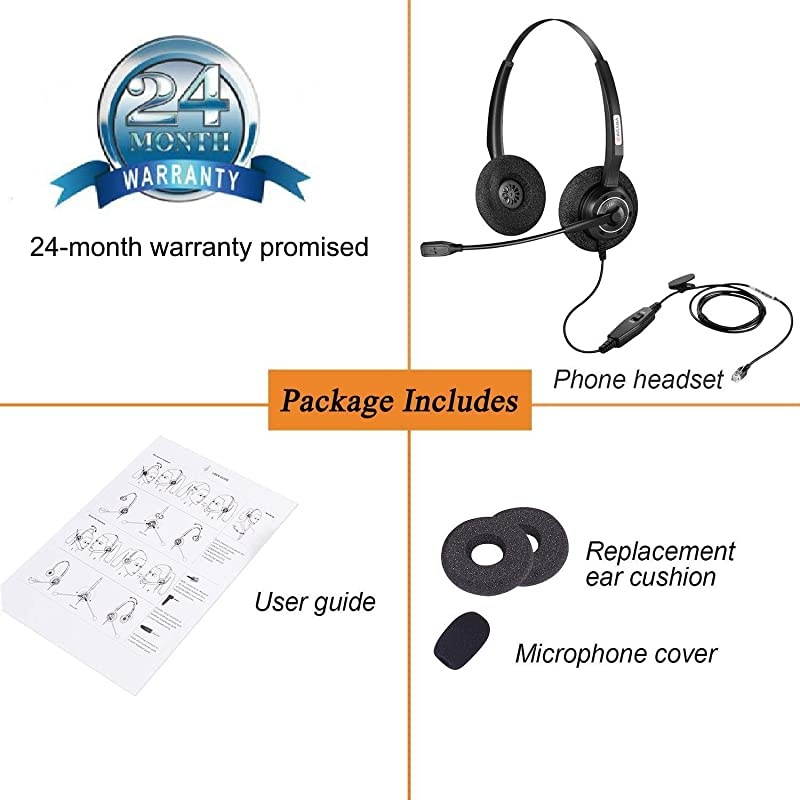 Telephone Headset RJ9 with Noise Canceling Mic Office Phone Headset for Polycom VVX310 VVX311 VVX410 VVX411 Avaya 1408 1416 5410 Mitel 5220e 5330e 5330 ShoreTel NEC Landline Deskphones A200D