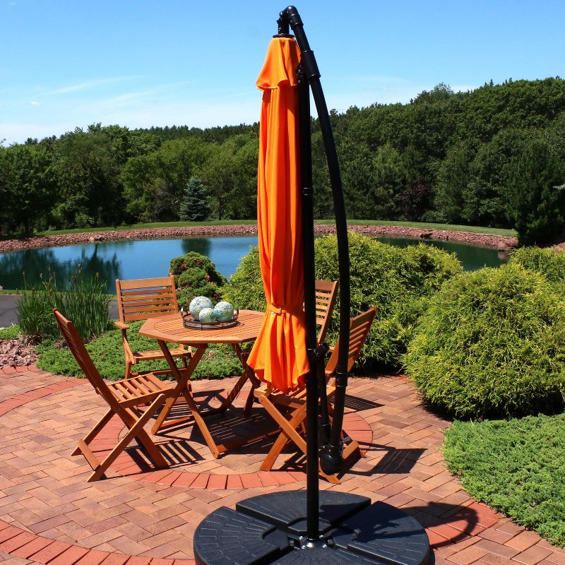 Sunnydaze Outdoor Steel Cantilever Offset Patio Umbrella with Air Vent, Crank, and Base - 9' - Tangerine