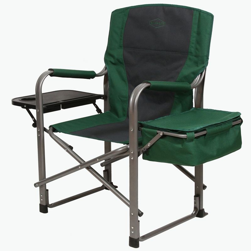 Kamp-Rite KAMPCC113 Director's Chair Outdoor Furniture Camping Folding Sports Chair with Side Table, Cup Holder, and 12 Can Ice Cooler, Green/Gray