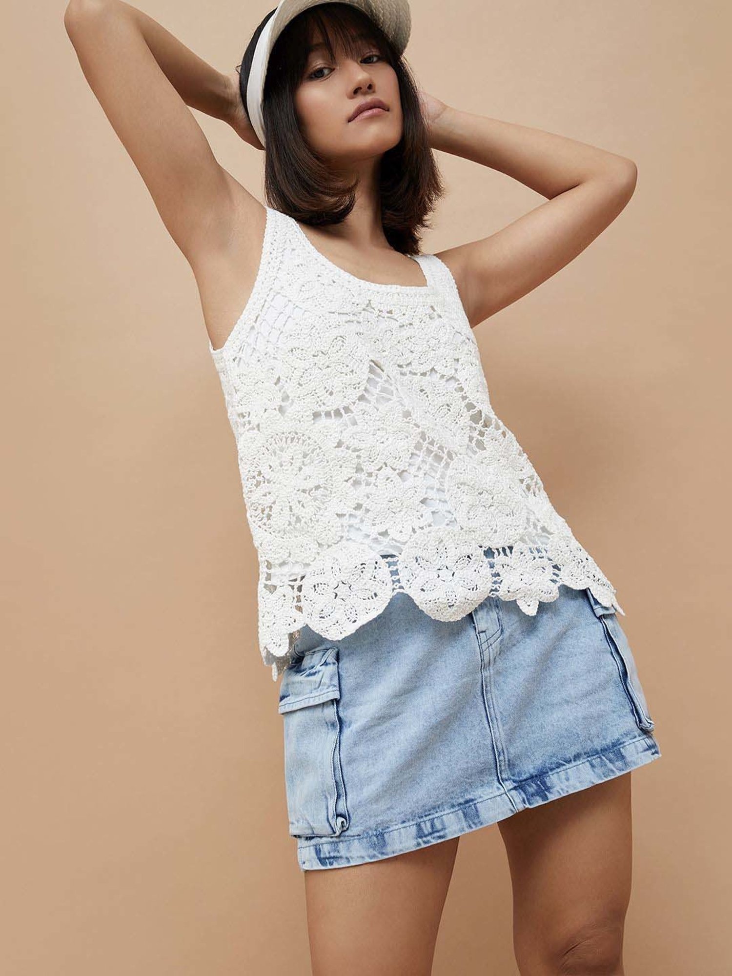 Ginger by Lifestyle White Cotton Self Pattern Top