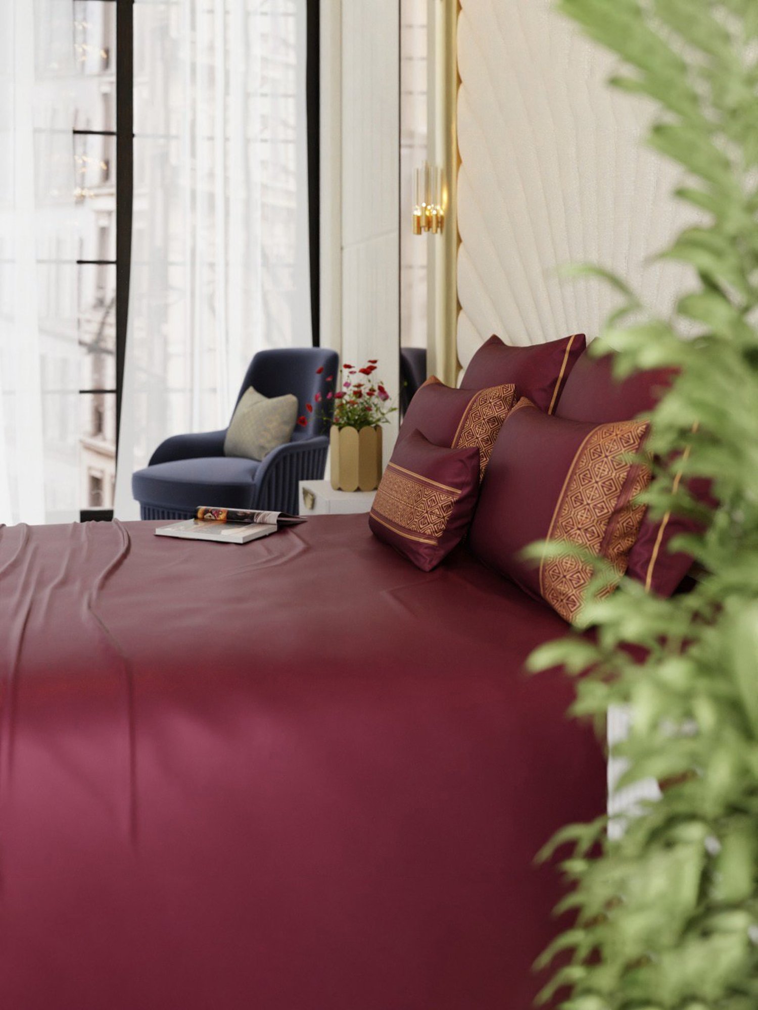 Stoa Paris Majesty Merlot Wine 300 TC Polyester Super king Crown of Versailles Bedding Set