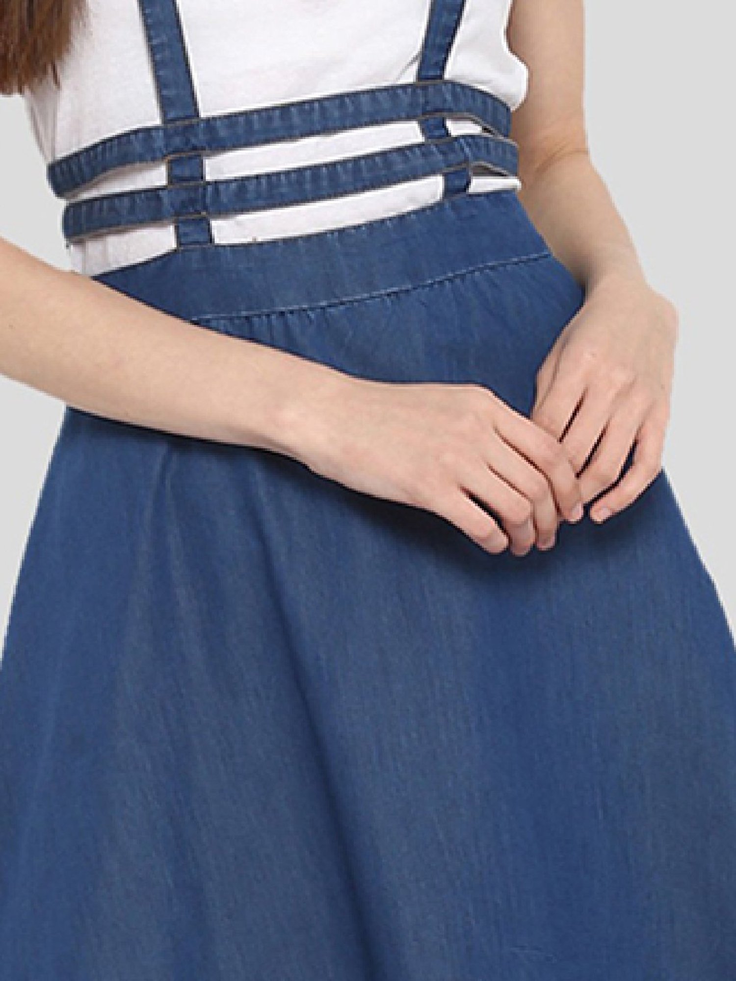 StyleStone Blue & White Pinafore A Line Dress