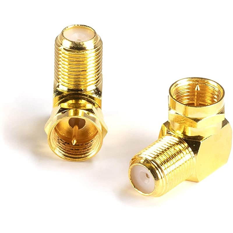 Gold Coaxial Cable Right Angle Connector | 50 Pack | for Tight Corners and Flat Panel TV Mounting 90 Degree F Type Adapter for Coax Cable and Wall Plates