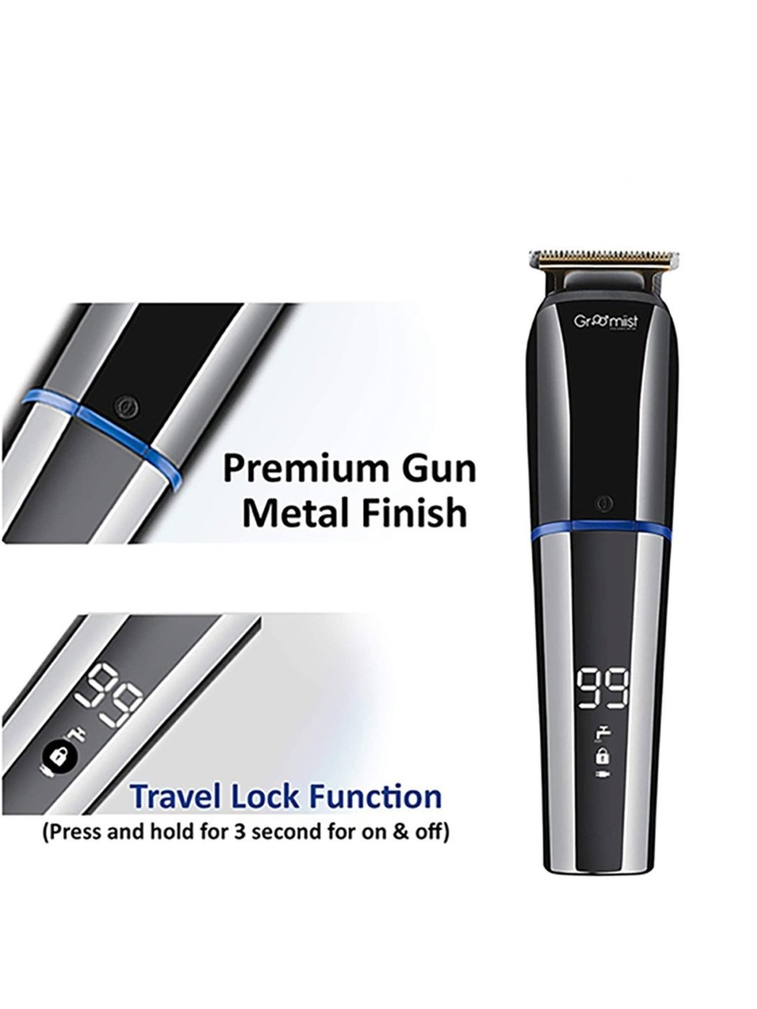 Groomiist CS-95 Copper Series IPX6 Cordless Hair & Beard Trimmer - 90 Min Runtime (Black and Chrome)