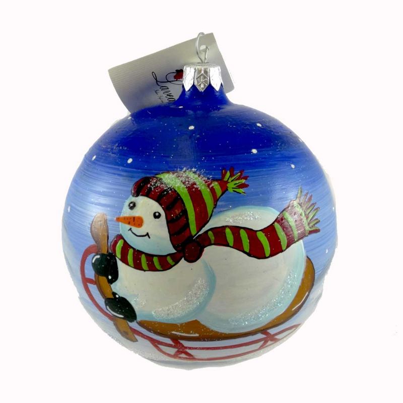 Laved Italian Ornaments Snowman On Sled Ball Christmas Winter Snow  -  Tree Ornaments