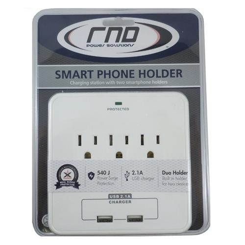 RND Wall Power Station 3 AC Plugs and 2 USB ports with Surge Protection