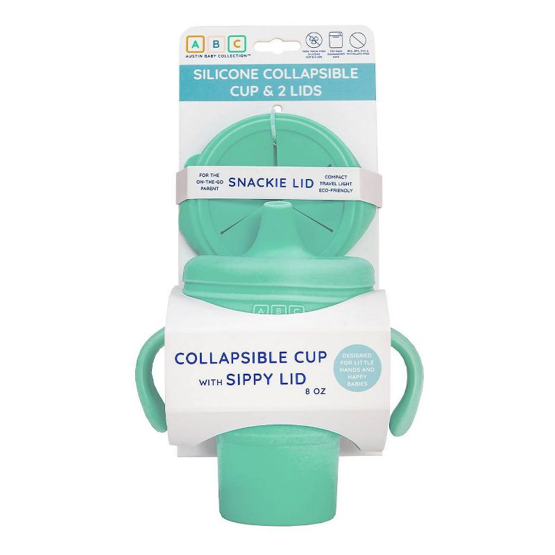 Austin Baby Collection Silicone Collapsible Cup Sippy & Snackie Lid Set - Mint