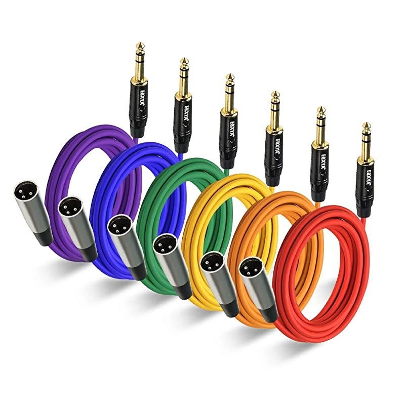 14 TRS to XLR Male Microphone Mic Cable Balanced 6 Color Packs 15 Ft